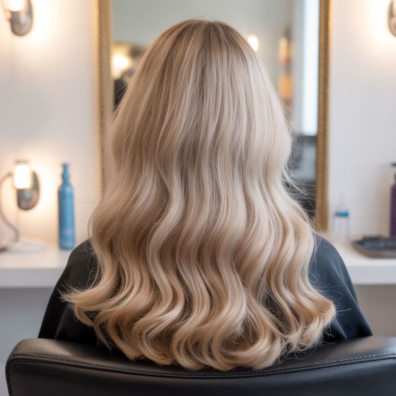 Stylist professionally installing hair extensions